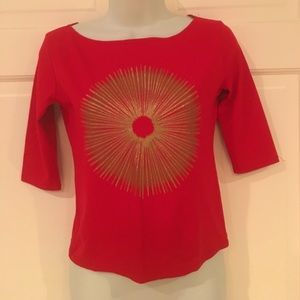 Stretch 3/4 sleeve "bodycon' fit, red top